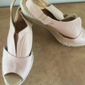 Espadrilles— Rose leather wedge heel sz9 brand new